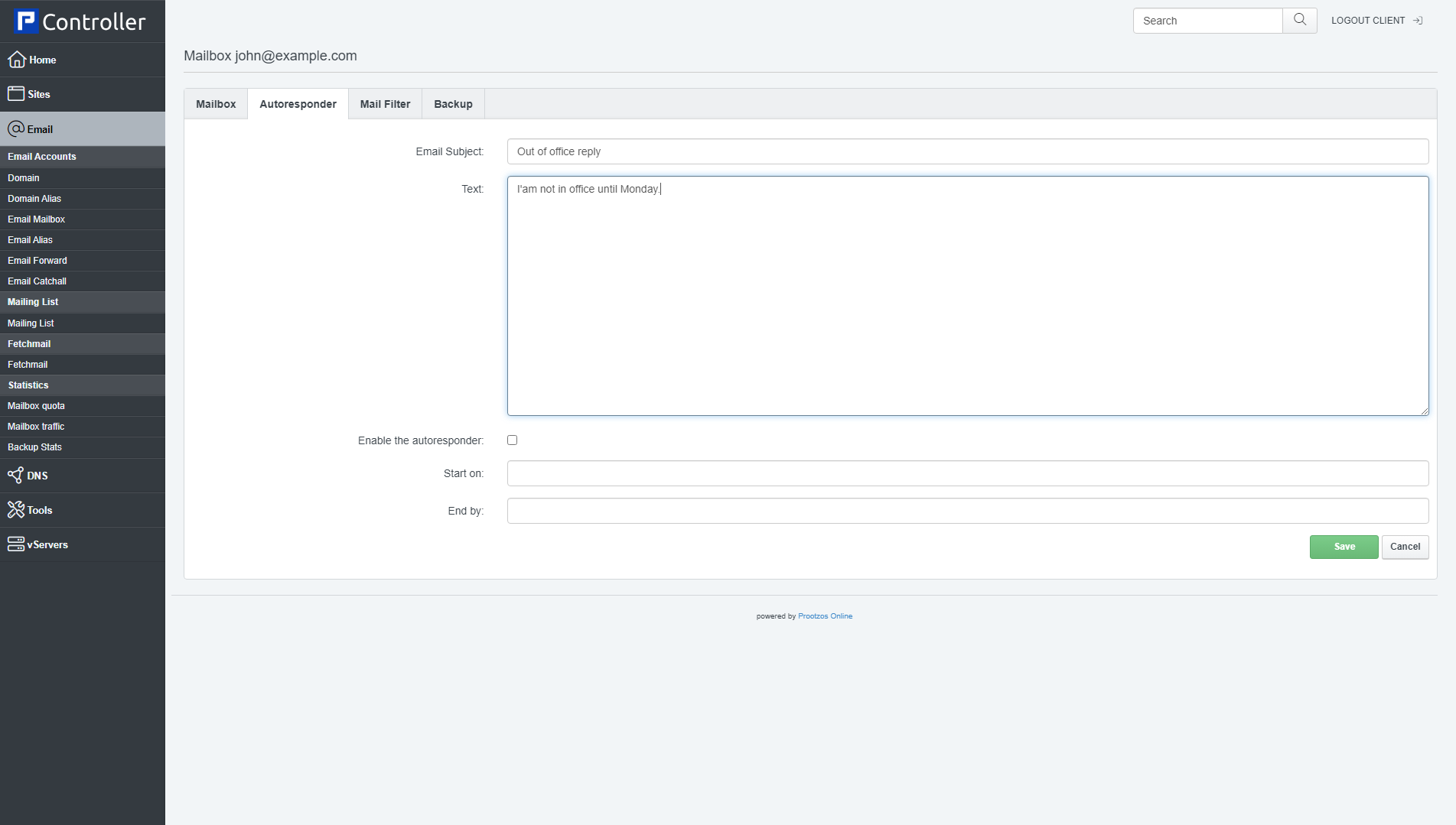 Email Autoresponder tab