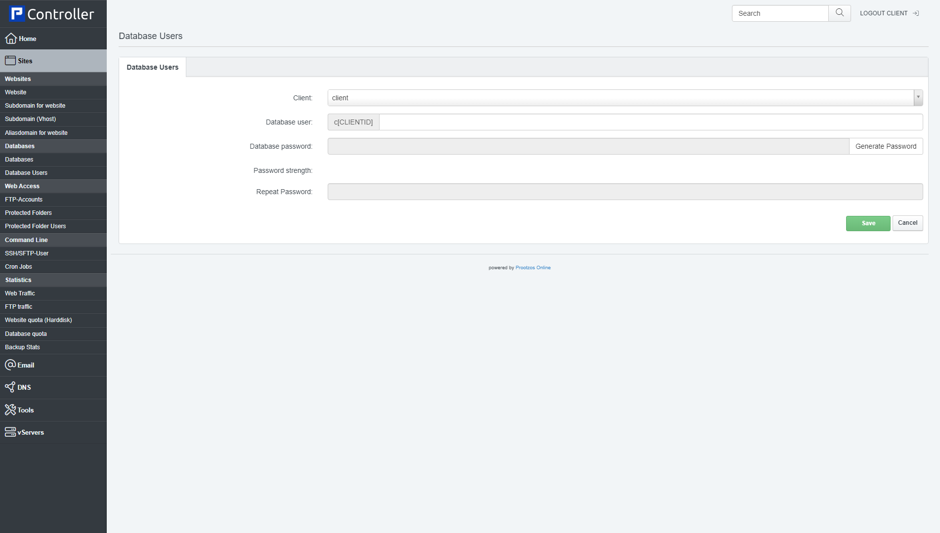 Database users add tab