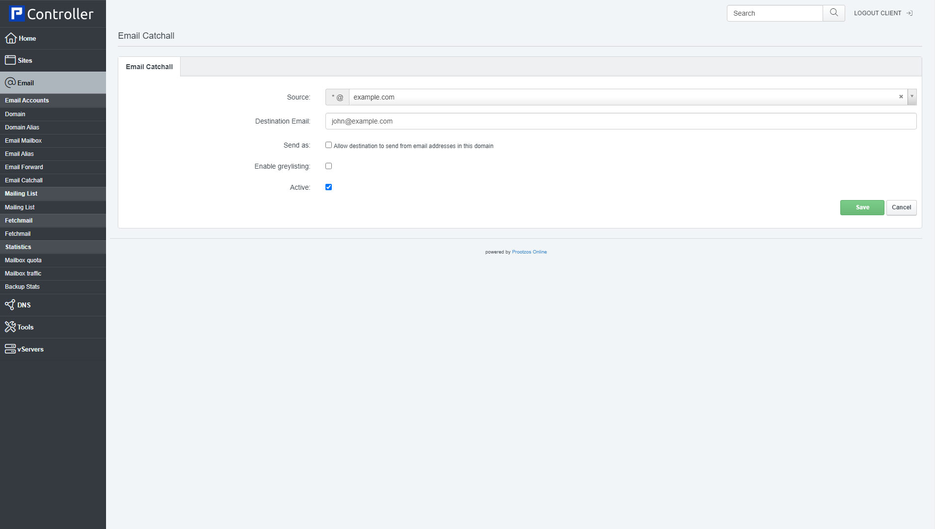 Email Catchall add tab
